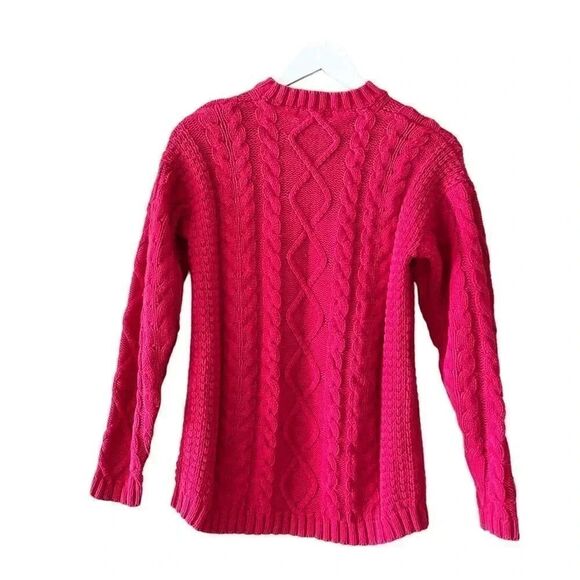 Jennifer Moore Vintage Cotton Red Cable Knit Shoulder Pads Y2K Cozy Sweater SZ M - Picture 5 of 11